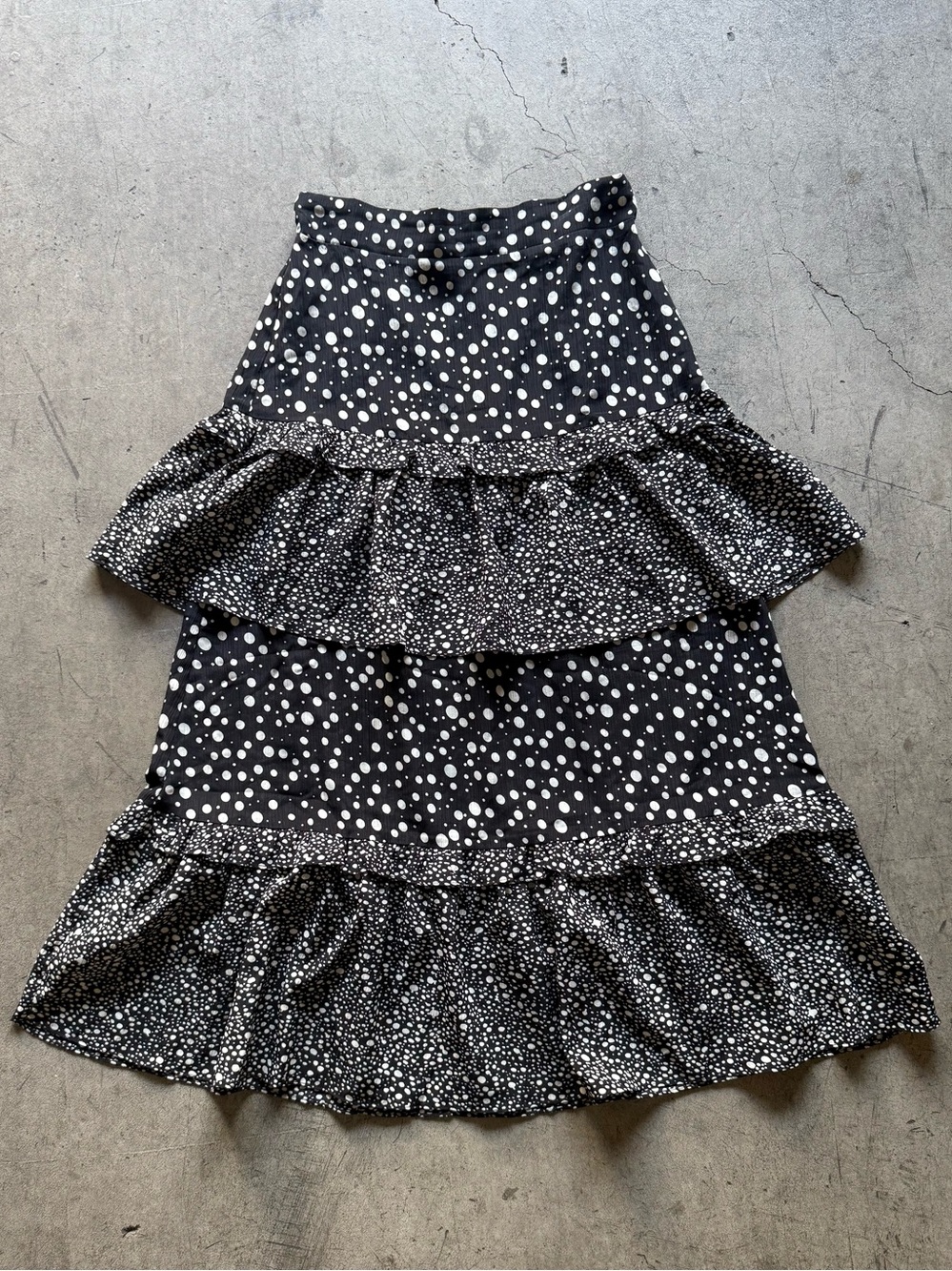 Black and White Polka Dot Tiered Midi Skirt Size S